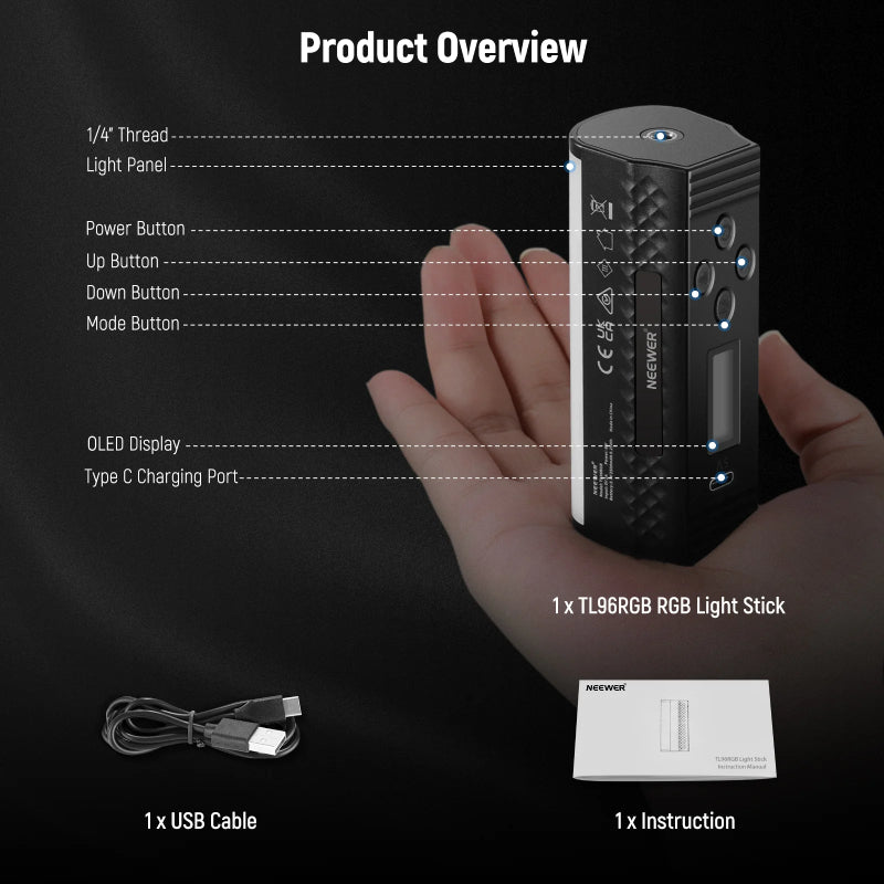 NEEWER BASICS TL96 RGB Magnetic Handheld Light Wand - 2500mah / 6W