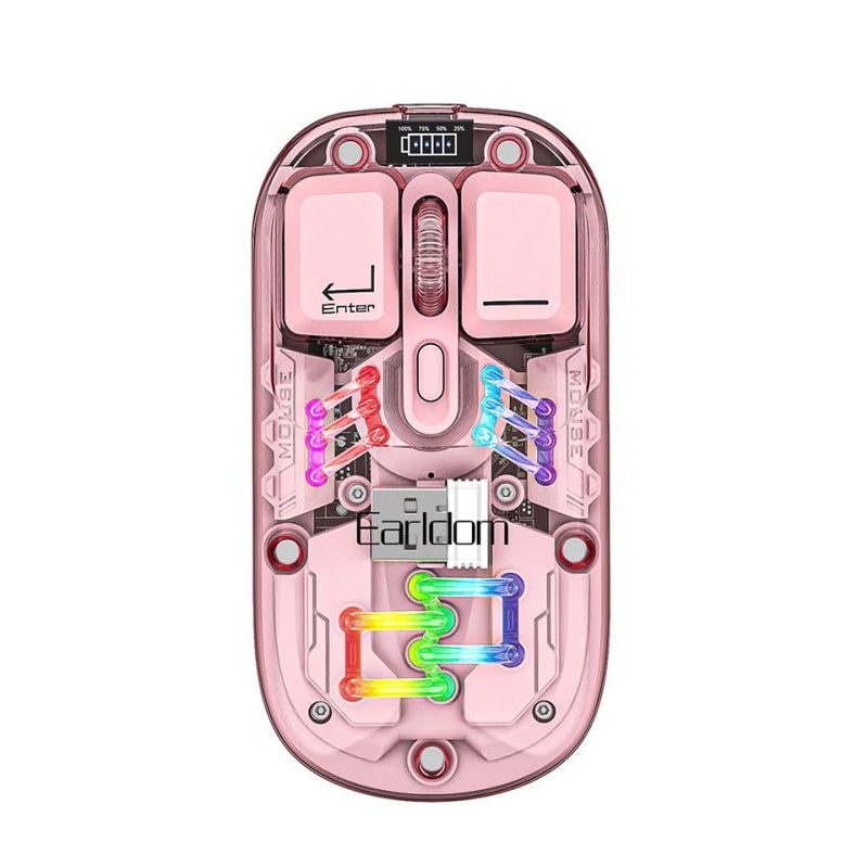 Earldom KM16 Transparent RGB Wireless Office Mouse - 1600dpi / Pink