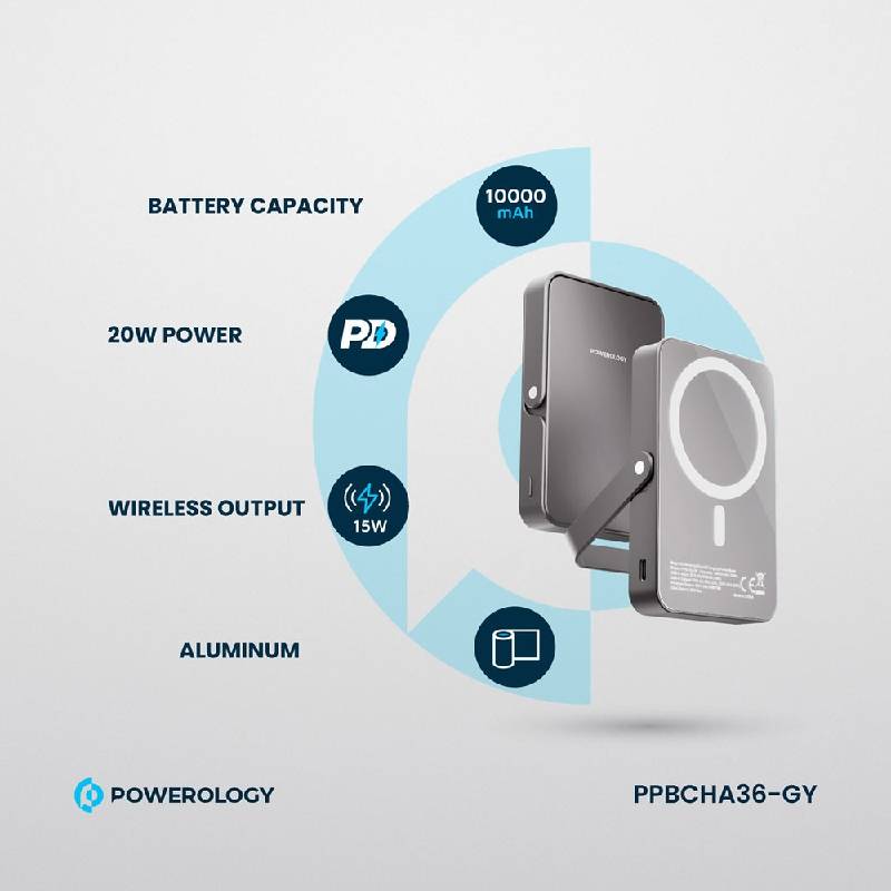 Powerology MagSafe Power Glass Surface Power Bank - 10000mAh / Type-C / Titanium