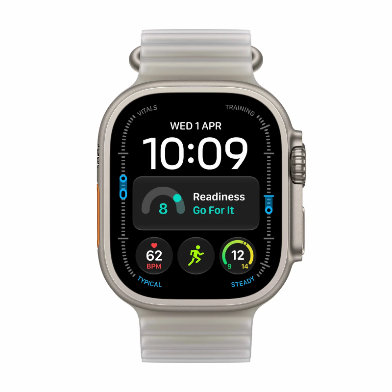 Apple Watch Ultra 4 - LTPO OLED / 64GB / 49mm / Bluetooth / Wi-Fi / Cellular / Natural Titanium Case with Translucent Grey Ocean Band