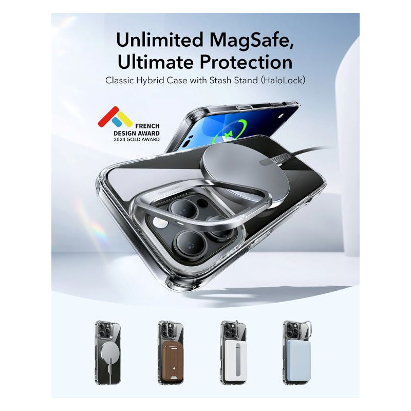 ESR Classic Hybrid Case with Stash Stand (HaloLock) Apple iPhone 16 Pro Max / Clear Accessories > Mobiles & Tablets >