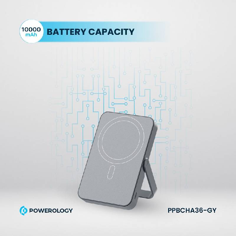 Powerology MagSafe Power Glass Surface Power Bank - 10000mAh / Type-C / Grey