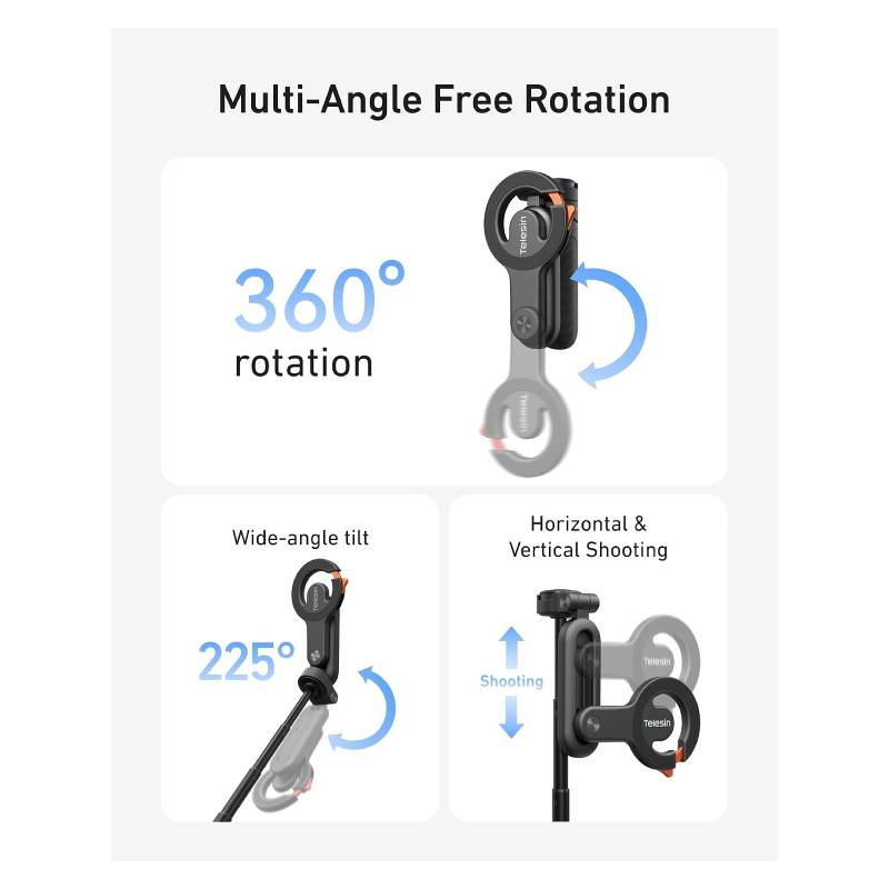 TELESIN Magnetic Mini Selfie Stick Tripod - Black