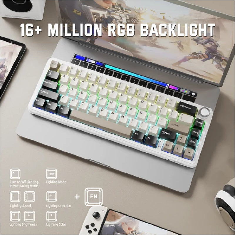 ATTACK SHARK X66 Tri-Mode Wireless Mechanical Gaming Keyboard With Side Printed PBT Keycaps - Cheese White