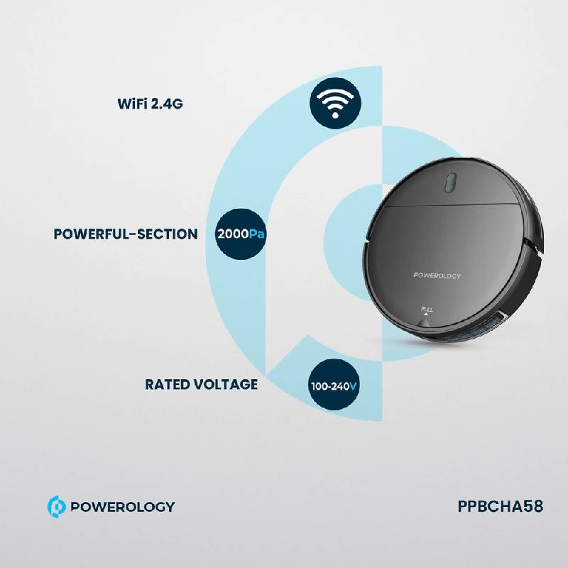 Powerology Smart Robovac Vacuum & Mop - Black