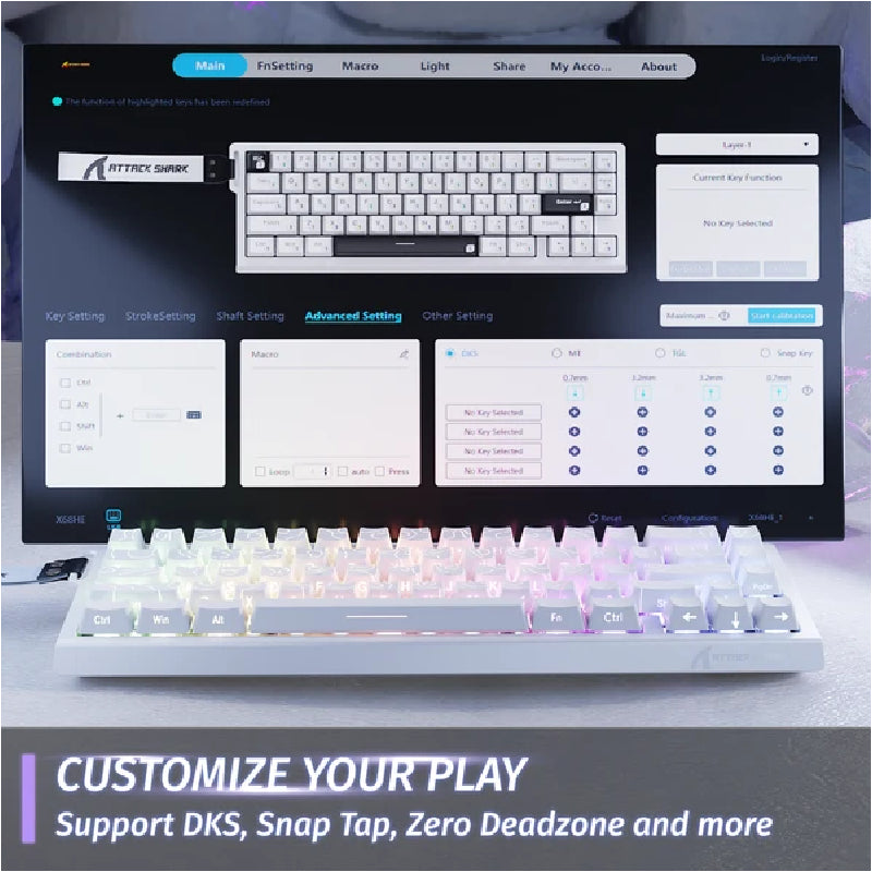 ATTACK SHARK X68 HE Wired Mode RGB Gaming Rapid Trigger Keyboard With Magnetic Switch - White