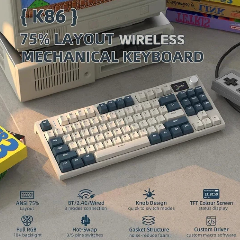 ATTACK SHARK K86 Tri-Mode RGB Gasket Structure Gaming Keyboard With Blue Whale Switch - Timing Machine