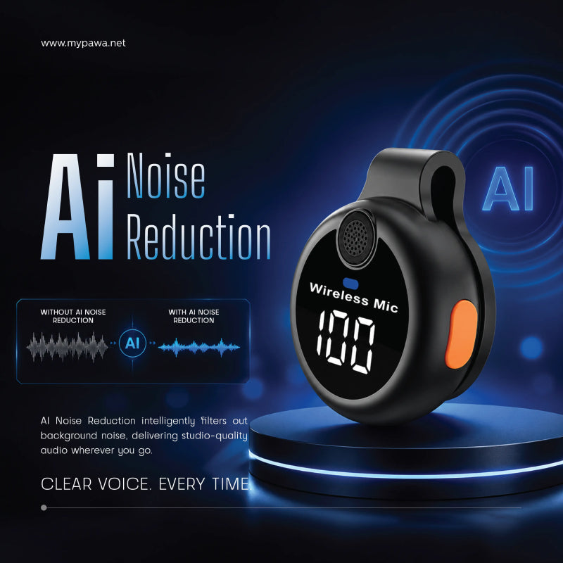 Pawa ClipGo Microphone with Ai Noise Reduction - Black