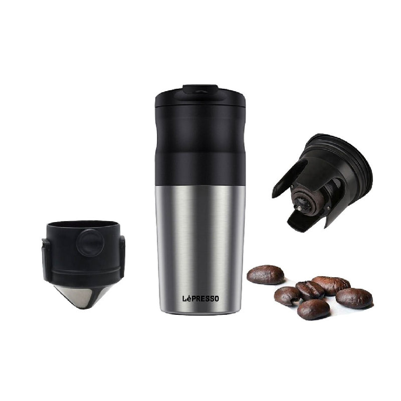 LePresso Portable Mug Burr Grinder Coffee Maker - Black