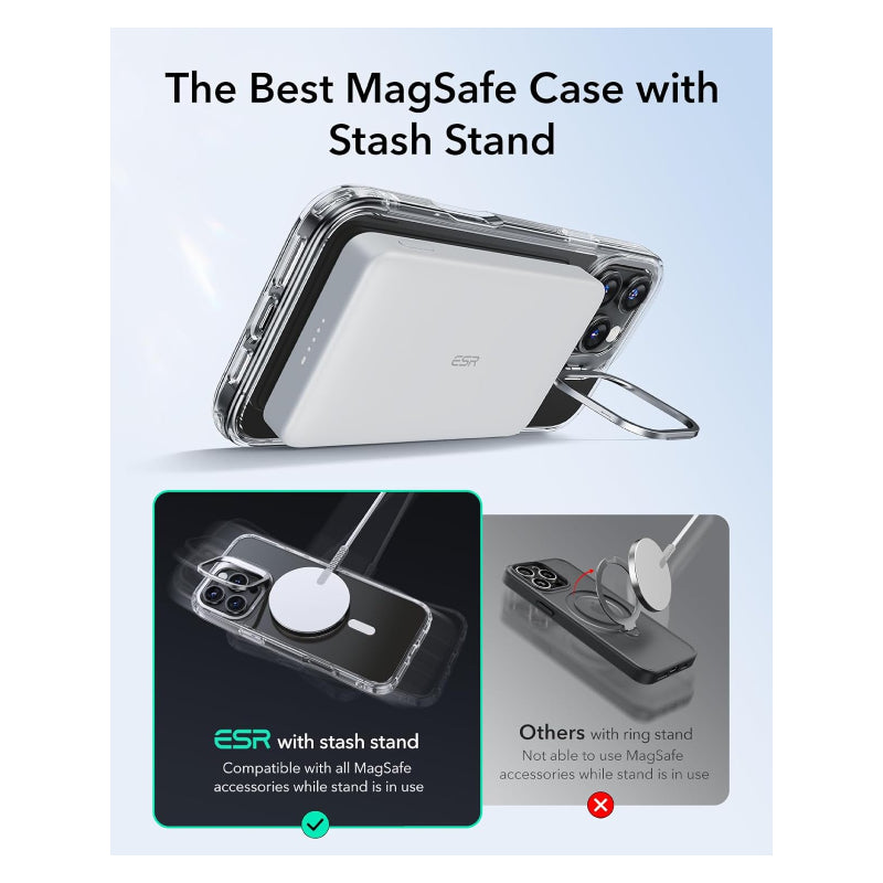 ESR Classic Hybrid Case with Stash Stand (HaloLock) Apple iPhone 16 Pro Max / Clear Accessories > Mobiles & Tablets >