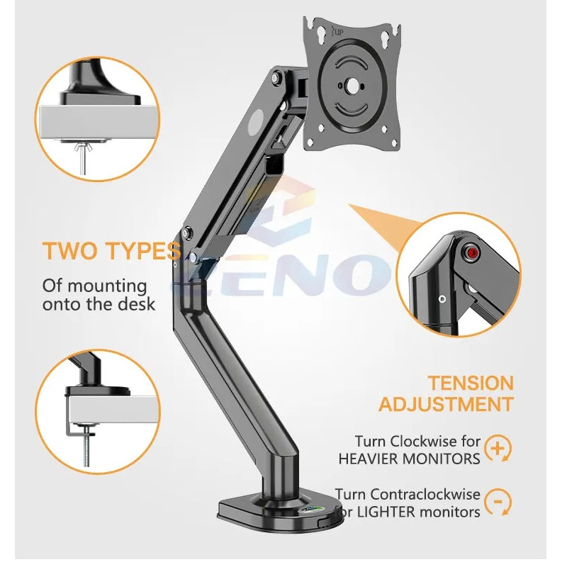 ZENO M8 17″ – 32″ Single Monitor Arm Full Motion Height Swivel Tilt Rotation Adjustable (Only For Flats)