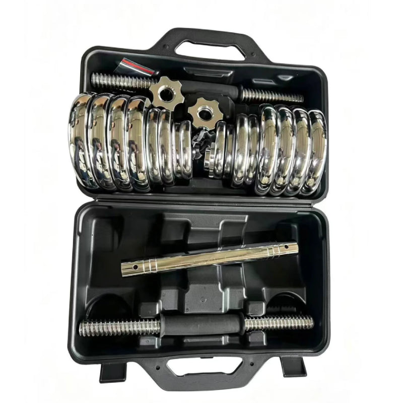 Adjustable Chrome 30KG Dumbbell Set with Barbell Connector