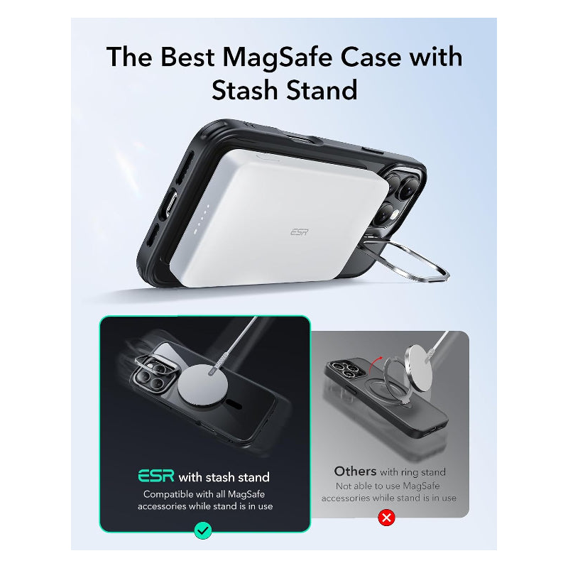 ESR Classic Hybrid Case with Stash Stand (HaloLock) Apple iPhone 16 Pro Max / Clear/Black Accessories > Mobiles &