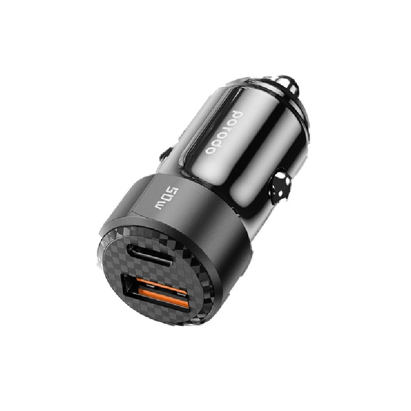 Porodo Dual Port Car Charger with USB-to USB-C Cable - 50W / Black