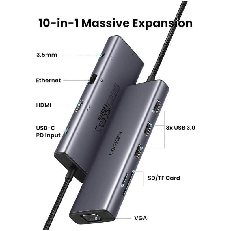 Ugreen 10-in-1 USB-C Hub (4K@30Hz HDMI, 3 USB 3.0)