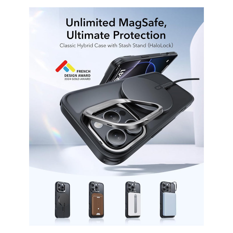 هايبرد  ESR كلاسيك هايبرد حافظة مع  حامل  مخبأ (هالو لوك) ابل ايفون 16 برو ماكس / أسود اكسسوارات > هواتف  و