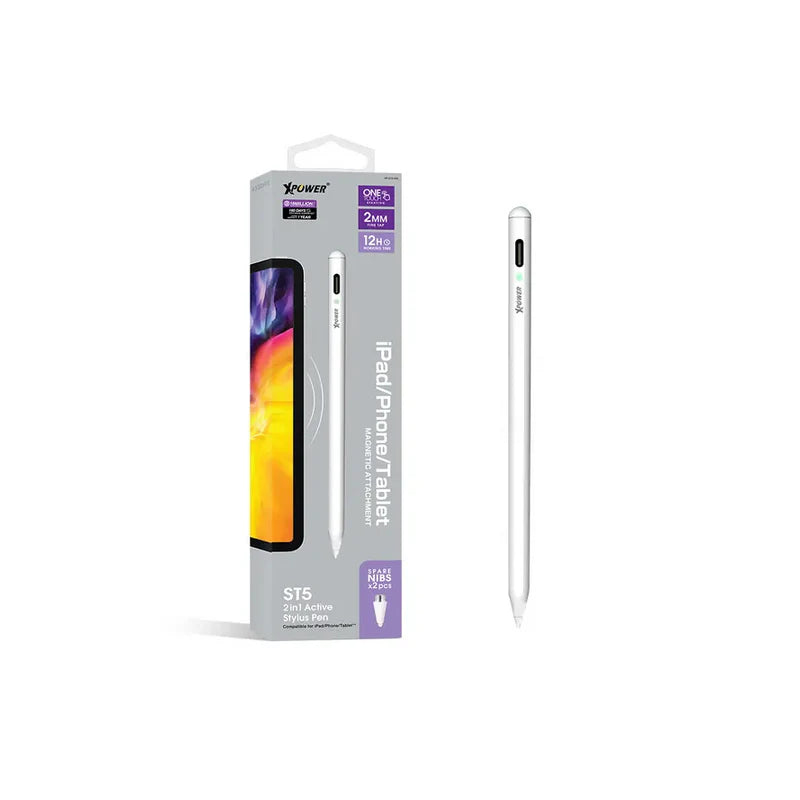 XPower ST5 2 In 1 Active Stylus Pencil For Ipad/ Phone & Tablet - White