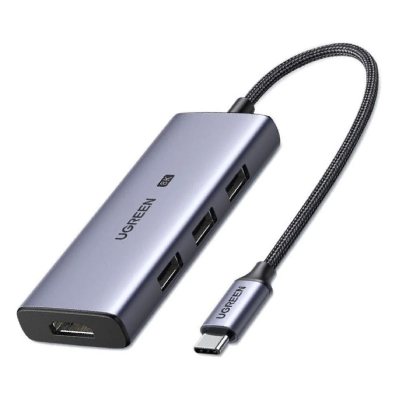 UGREEN 4-in-1 Adapter USB-C to 3x USB 3.0 + HDMI2.1 8K - Grey