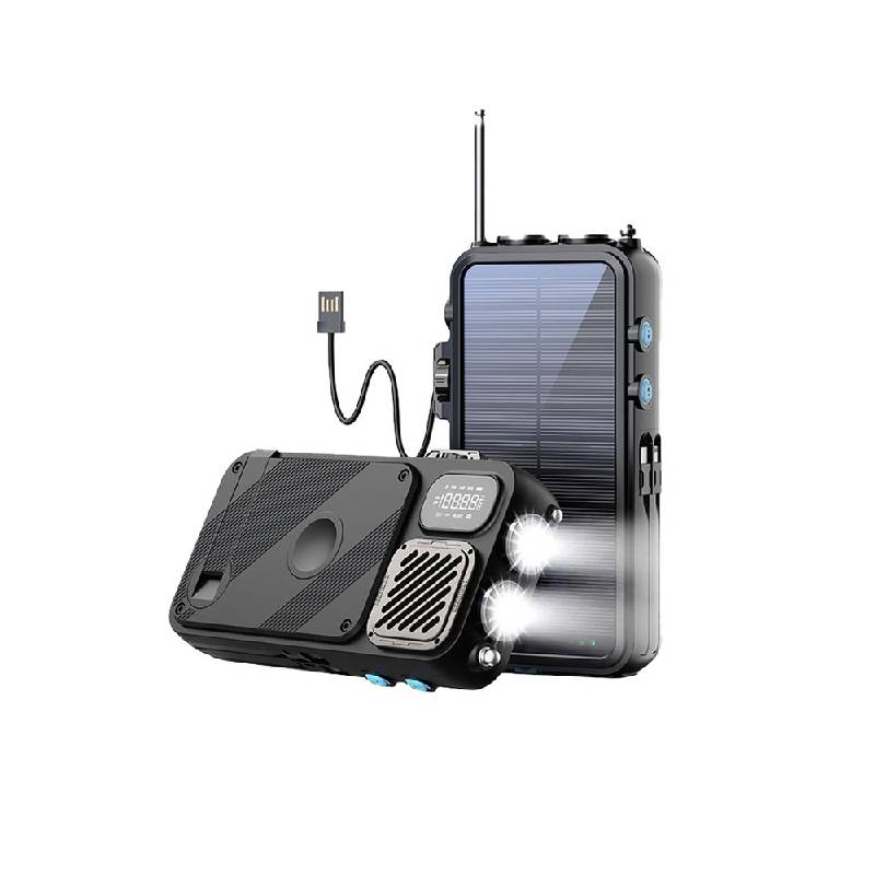 Powerology Solar Power Bank with FM Radio Speaker and Lights - 16000mAh / Black