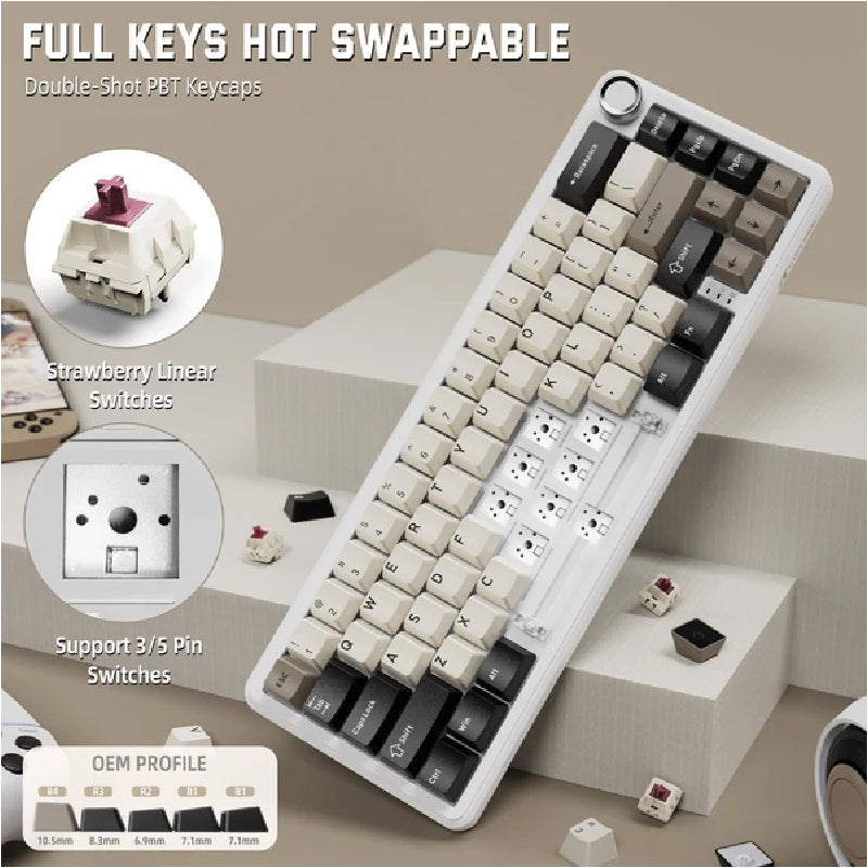 ATTACK SHARK X66 Tri-Mode Wireless Mechanical Gaming Keyboard With Side Printed PBT Keycaps - Cheese White