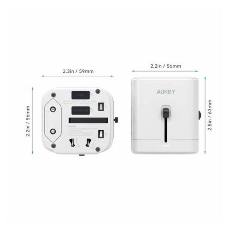 Aukey PD Universal Travel Adapter - USB-A / USB-C / White