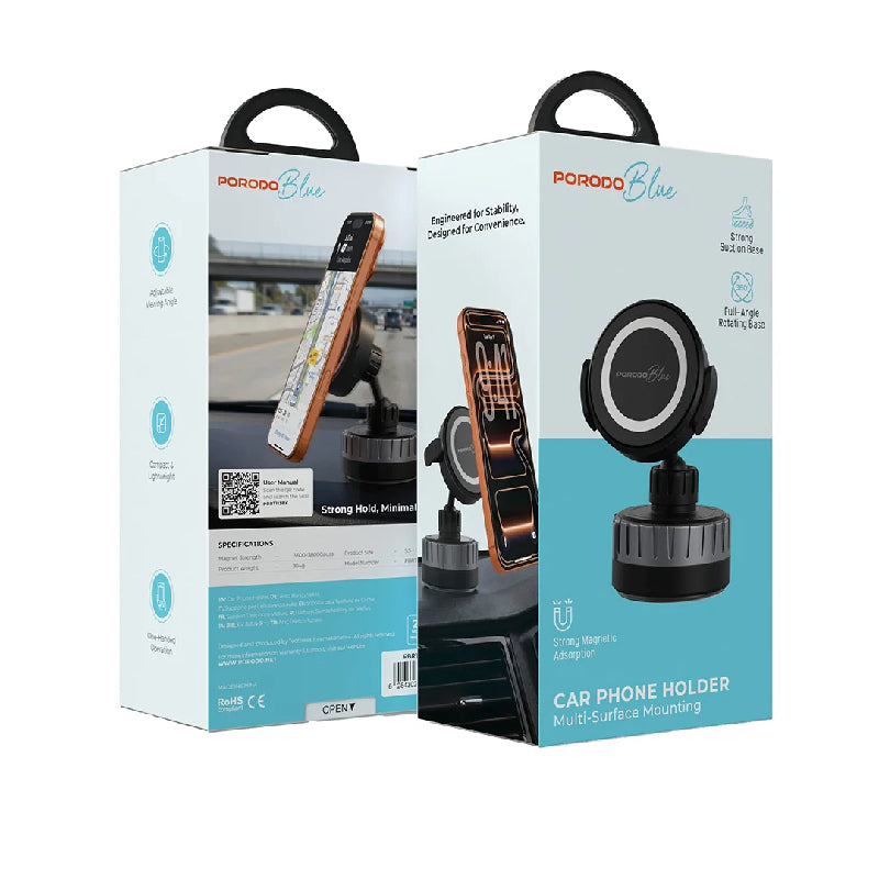 Porodo Blue 2-in-1 Magsaif 360° Rotating Phone Grip - Black