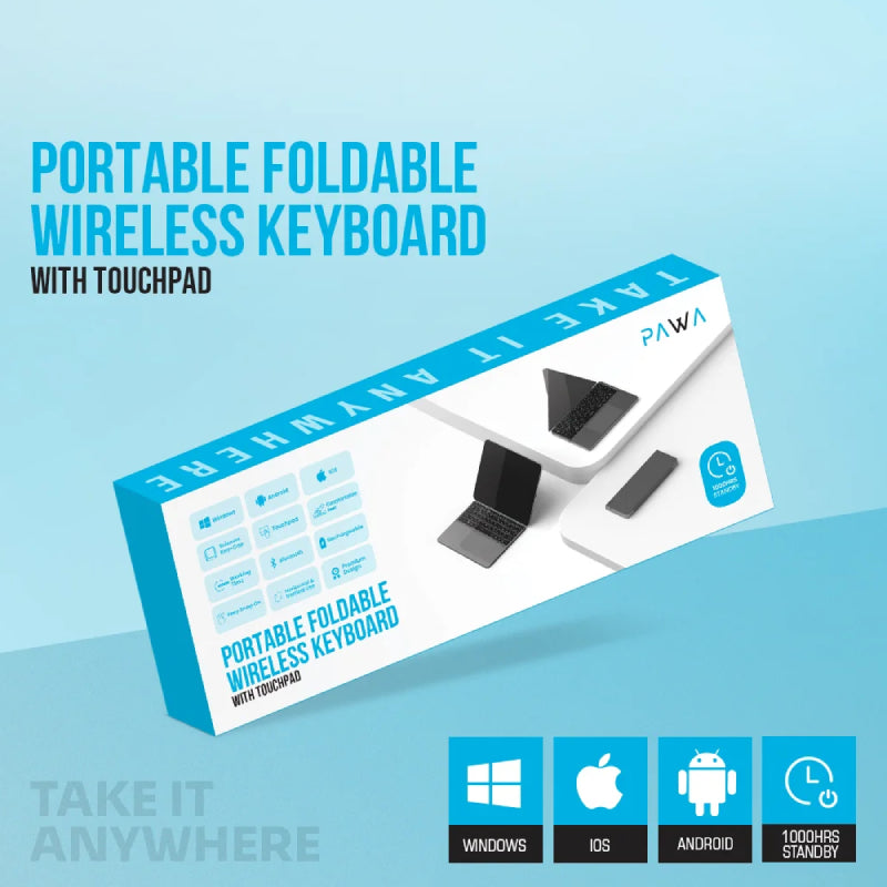 Pawa Portable Foldable Wireless Keyboard With Touchpad - Black/Grey