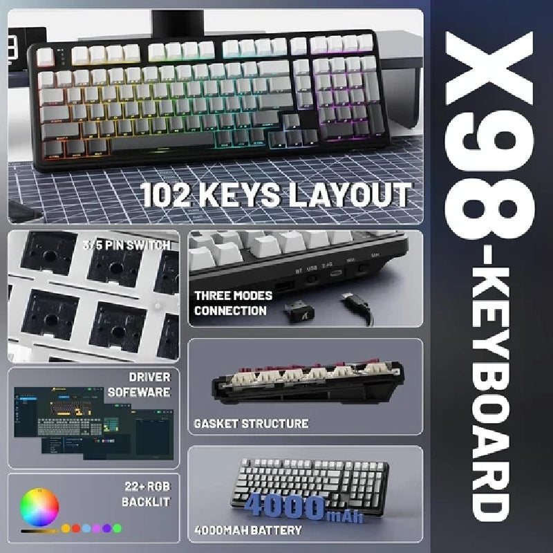 ATTACK SHARK X98 Tri Mode RGB Gaming Keyboard With Strawberry Switch - Moonlit Night