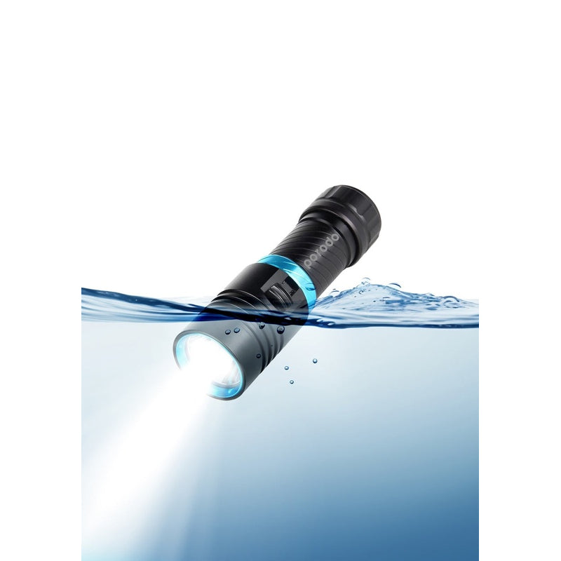 Porodo 1200 lumens waterproof flashlight - Black