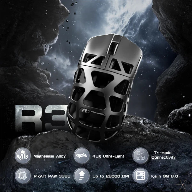ATTACK SHARK R3 Super Light Tri Mode PAW3395 Wireless Gaming Mouse - Grey