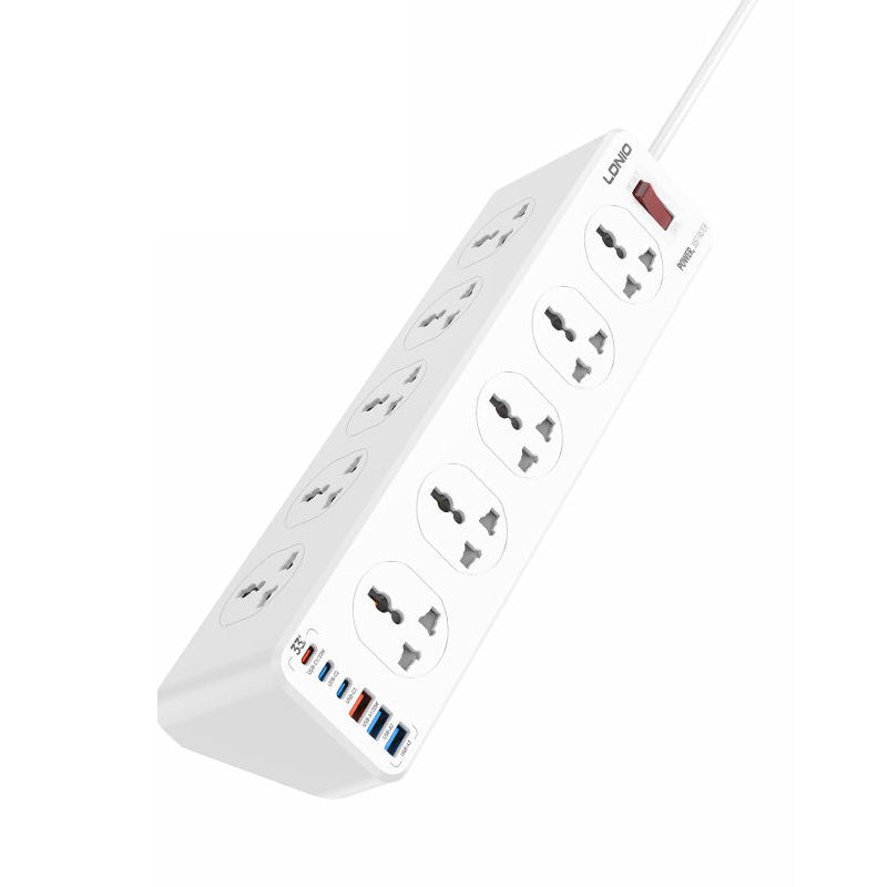 Ldnio SC10610C 10 Outlet Power Socket - 10 Way / UK Plug / USB-C / USB-A / 2 Meters / White