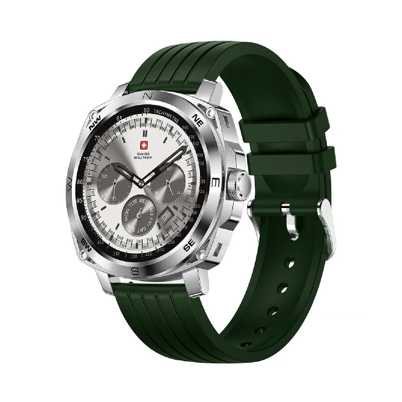 Swiss Military Dom 4 Silver Frame Green Silicon Strap - Smart Watch