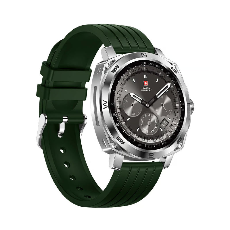 Swiss Military Dom 4 Silver Frame Green Silicon Strap - Smart Watch