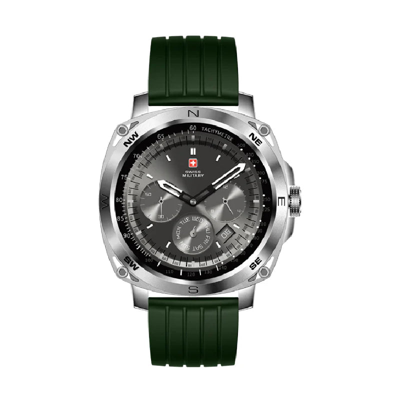 Swiss Military Dom 4 Silver Frame Green Silicon Strap - Smart Watch