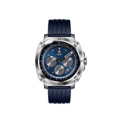 Swiss Military Dom 4 Silver Frame Blue Silicon Strap - Smart Watch Smart Watches