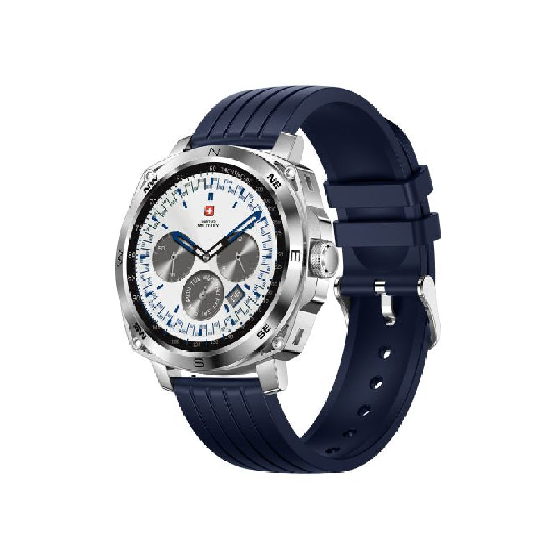 Swiss Military Dom 4 Silver Frame Blue Silicon Strap - Smart Watch