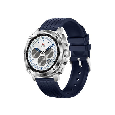 Swiss Military Dom 4 Silver Frame Blue Silicon Strap - Smart Watch Smart Watches