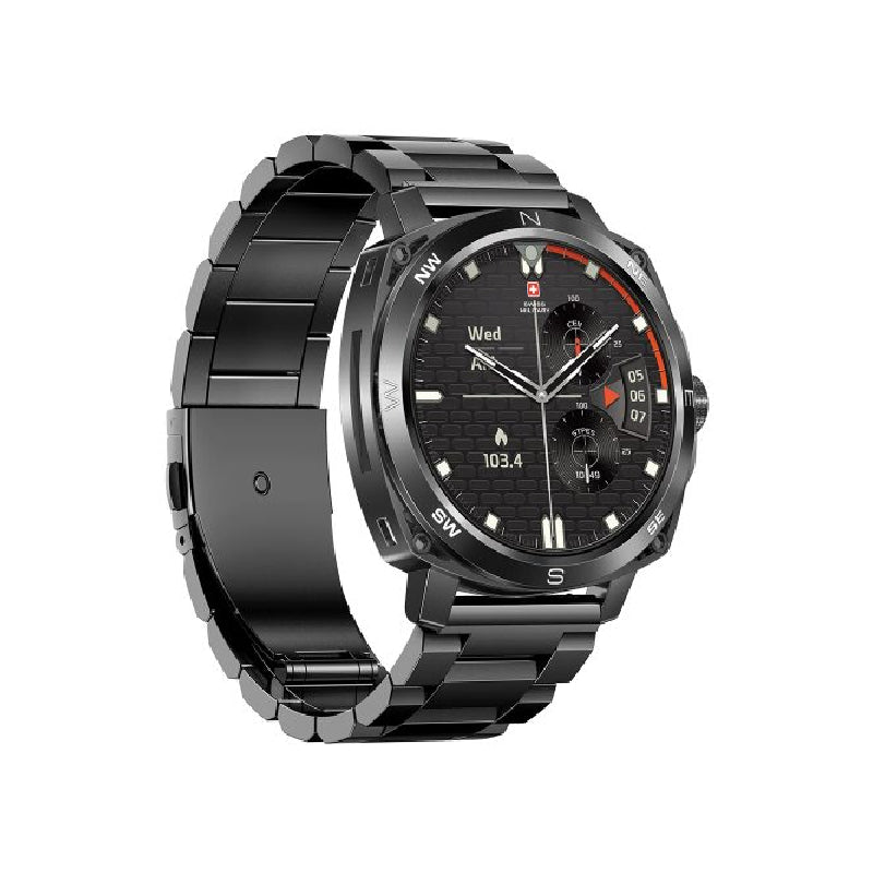 Swiss Military Dom 4 Gun Metal Steel Strap - Black / Smart Watch