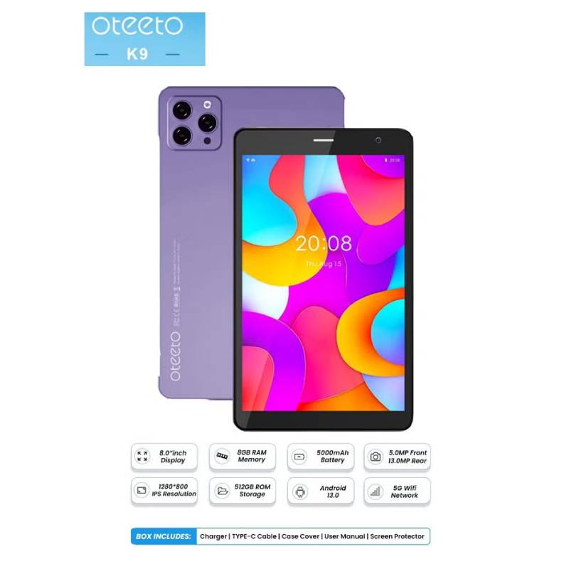 Oteeto Tab K9 / 8.0" / 512GB / WiFi+5G / Purple