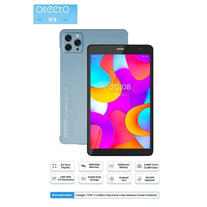 Oteeto Tab K9 / 8.0" / 512GB / WiFi+5G / Blue