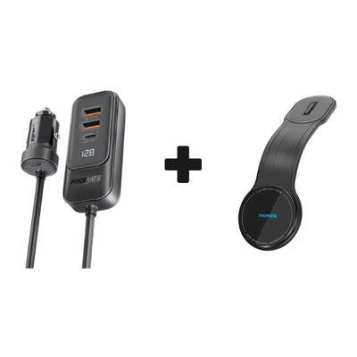 PROMATE MagSafe Flexible Smartphone Charging Mount - 15W + PROMATE RapidCharge Car Charger with Multi-Port Backseat Charging Hub - 120W / USB-A / USB-C - Bundle Offer