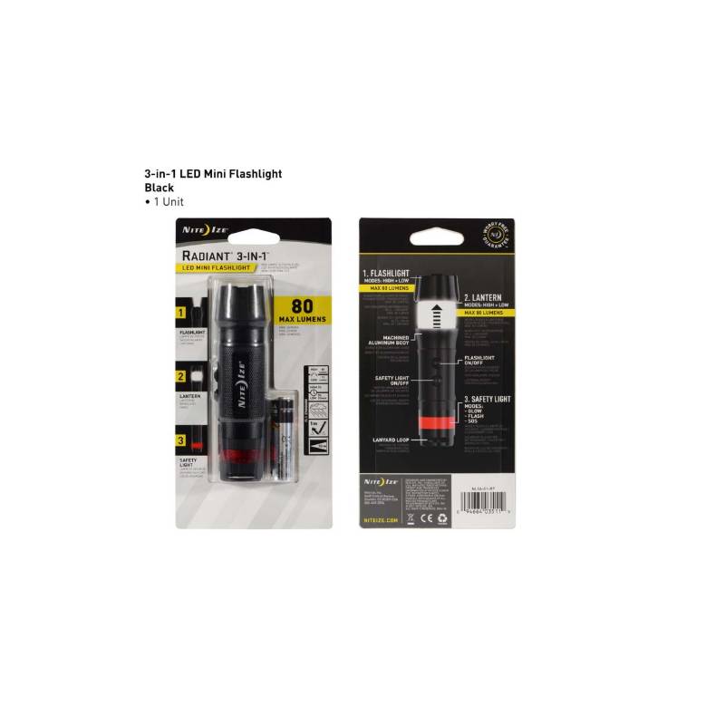Radiant® 3-in-1  LED Mini Flashlight - Black