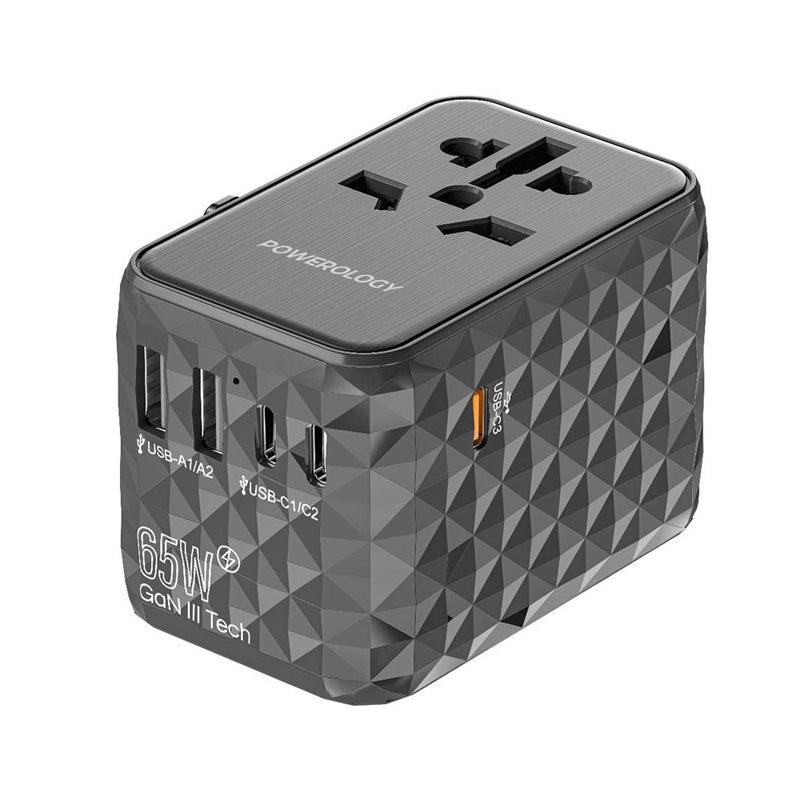 Powerology 5-Port Universal GaN Travel Adapter - 250W / Gray