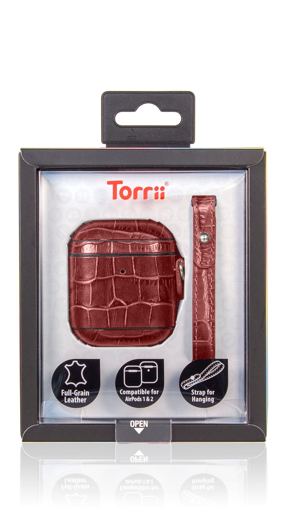 Torrii Bamboo Leather Case With Strap - AirPods 1 & 2 / Red