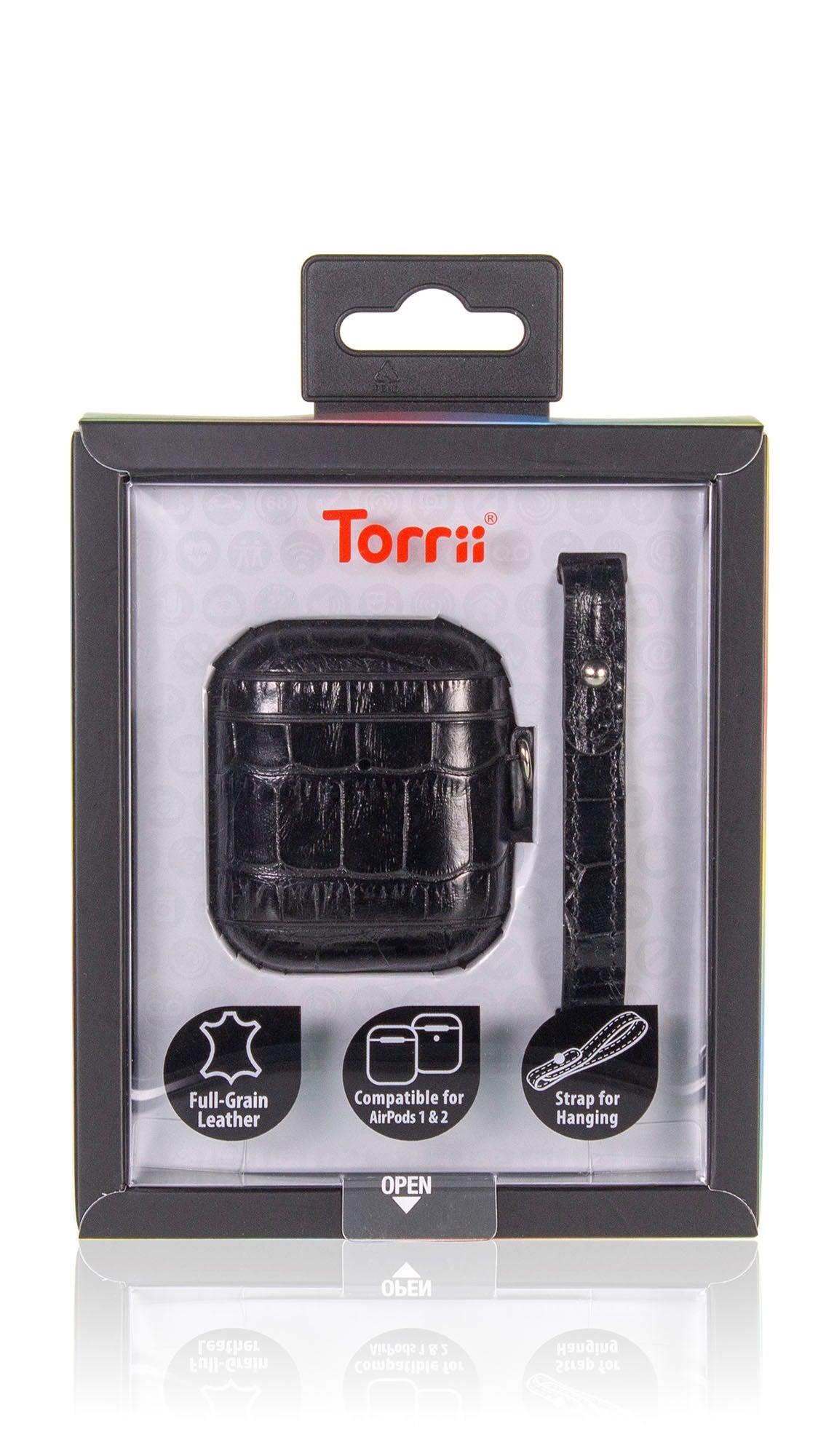 Torrii Bamboo Leather Case With Strap For Airpods 1 & 2 Supports Wirless Charging - Black