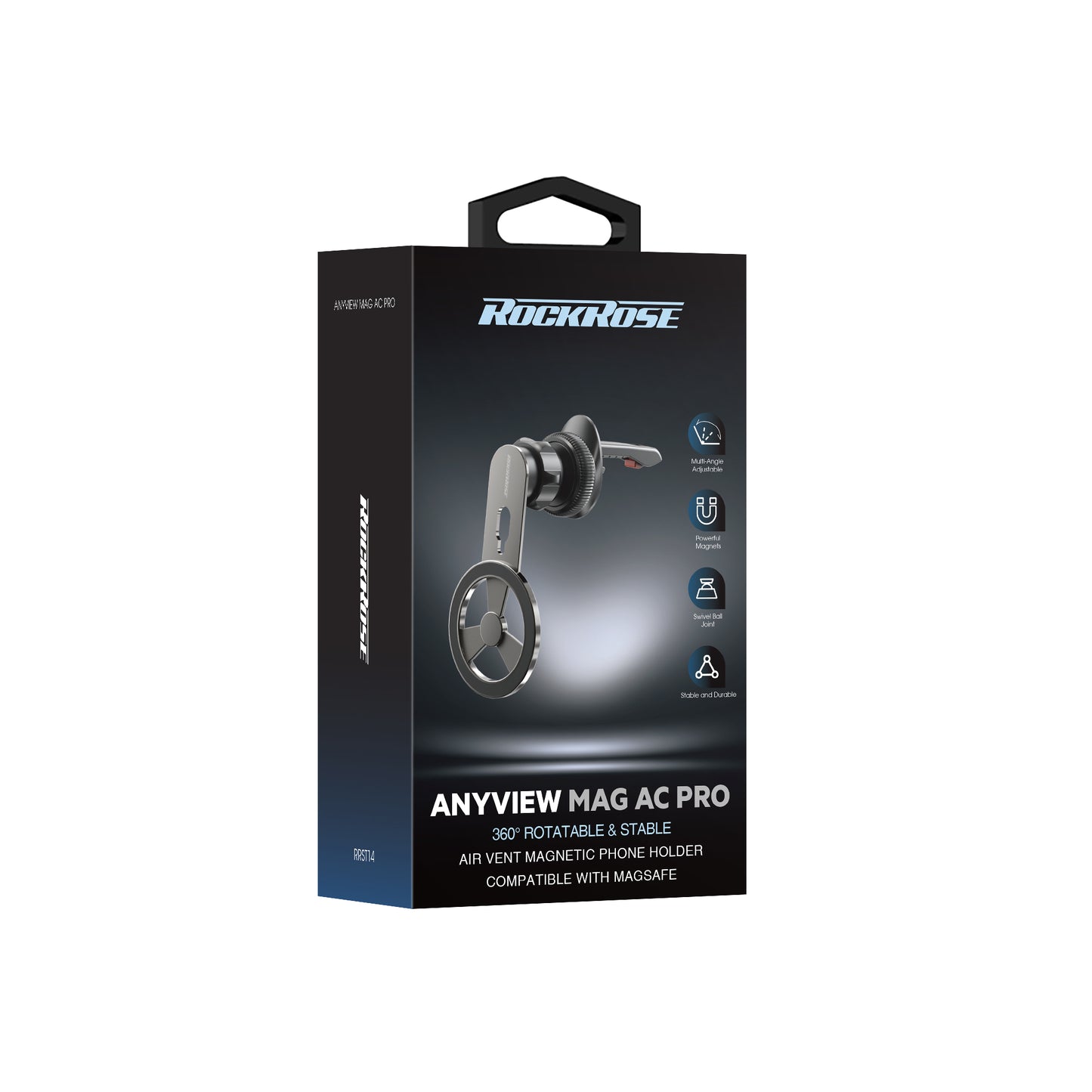 Rockrose 360° Rotatable & Foldable Anyview Mag AC Pro Air Vent Magnetic Phone Holder - Black