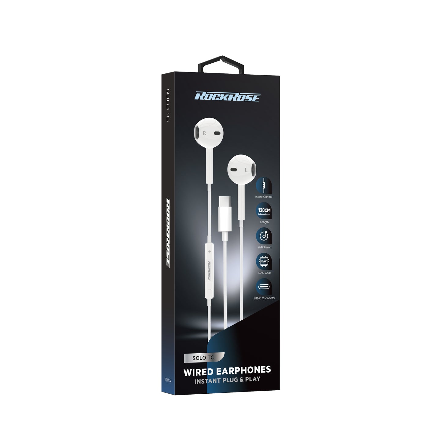 Rockrose USB-C In-Ear Earphones DAC Chip Instant Plug & Play - White