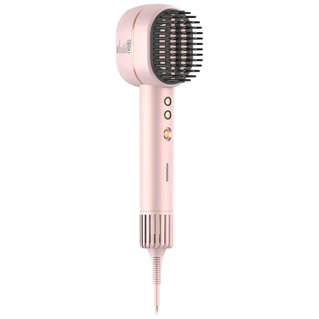Porodo 2-In-1 Hair Dryer & Straightener Brush with Smart Temperature Control - Pink