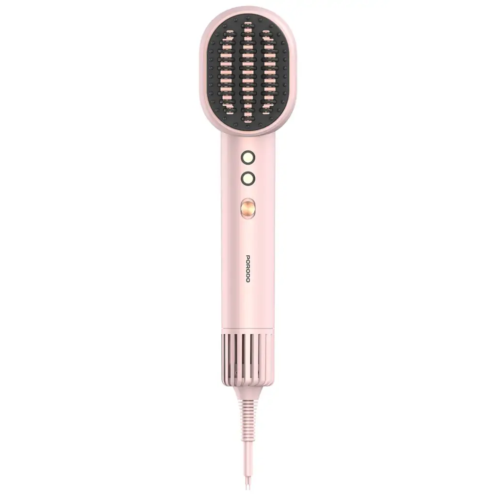 Porodo 2-In-1 Hair Dryer & Straightener Brush with Smart Temperature Control - Pink