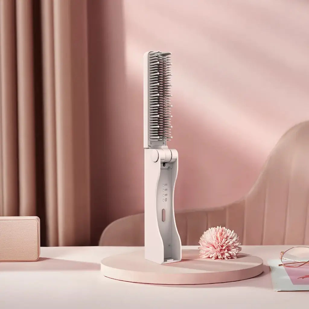 Porodo Foldable Mini Straightener Brush - Pink